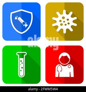 Icônes de vecteur de concept médical et de santé, ensemble de vaccins, coronavirus, ballon d'essai et symboles de médecin en eps 10 Illustration de Vecteur