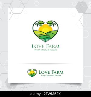 Logo de l'agriculture avec concept de feuilles icône et vecteur de terre de plantation. Logo vert utilisé pour les systèmes agricoles, les agriculteurs et la plantatio Illustration de Vecteur