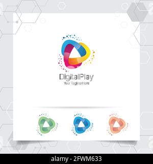 Media Play logo design Vector avec concept de l'icône de lecture de musique colorée pour le studio, l'application et le multimédia. Illustration de Vecteur