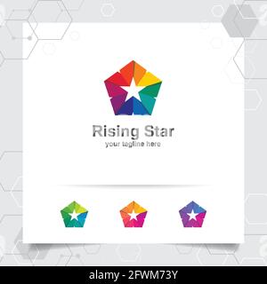 Logo star design concept de symbole de boucle connectée , logo vectoriel en étoile coloré utilisé pour l'impression, le studio et la technologie. Illustration de Vecteur