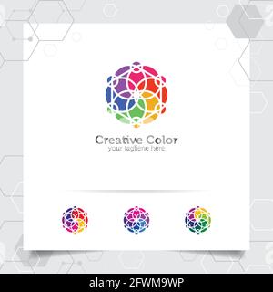 Logo cercle coloré avec concept de fleur et cercle géométrique . Vecteur abstrait coloré utilisé pour le studio et la technologie. Illustration de Vecteur