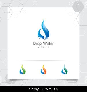 Logo de l'eau de goutte avec concept de l'icône des gouttelettes et vecteur d'eau d'éclaboussure utilisé pour la compagnie d'eau minérale et la plomberie. Illustration de Vecteur