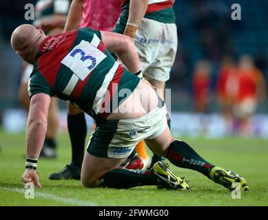 TWICKENHAM ENGLAND - MAI 21 : Dan Cole de Leicester Tigers pendant le match de finale de la coupe du défi entre Leicester Tigers et Montpellier, à Twickenham Sta Banque D'Images