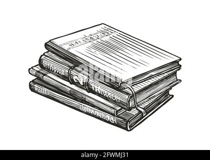 Pile de livres isolée sur blanc. Illustration vectorielle d'esquisse dessinée à la main Illustration de Vecteur