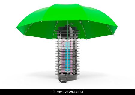 Lampe moustique insecte tueur électrique sous parapluie, rendu 3D isolé sur fond blanc Banque D'Images