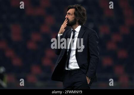 Bologne, Italie. 23 mai 2021. Andrea Pirlo, entraîneur du Juventus FC, réagit lors de la série UN match de football entre le Bologna FC et le Juventus FC au stade Renato Dall'Ara de Bologne (Italie), le 19 mai 2021. Photo Federico Tardito/Insidefoto Credit: Insidefoto srl/Alay Live News Banque D'Images