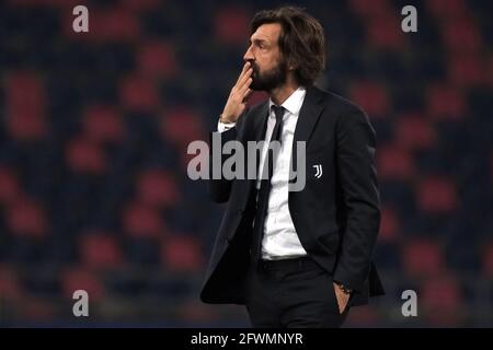 Bologne, Italie. 23 mai 2021. Andrea Pirlo, entraîneur du Juventus FC, réagit lors de la série UN match de football entre le Bologna FC et le Juventus FC au stade Renato Dall'Ara de Bologne (Italie), le 19 mai 2021. Photo Federico Tardito/Insidefoto Credit: Insidefoto srl/Alay Live News Banque D'Images