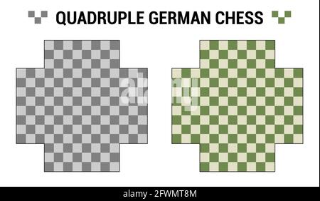 Échecs quadruple allemands ou européens. Deux planches pour 4 joueurs d'échecs avec différentes combinaisons de couleurs. Modèle de cartes vectorielles. Vue de l'ensemble de chevêtre à partir de Illustration de Vecteur