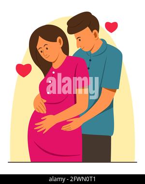 La femme enceinte est prise en charge par le mari. Illustration de Vecteur