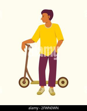 Man Ajouissez d'un style de vie avec Scooter. Illustration de Vecteur