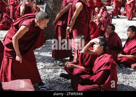 Moines bouddhistes en formation à Lhassa Tibet Banque D'Images