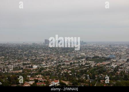 Vue sur le centre-ville de Los Angeles depuis l'observatoire Griffith Banque D'Images