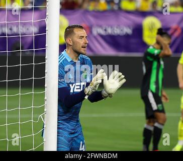 Nashville, Tennessee, États-Unis. 23 mai 2021. Brad Stuver, gardien de but du FC Austin (41), lors d'un match de football de ligue majeure entre Nashville SC et Austin FC, le 23 mai 2021, à Nashville, TN. Nashville SC a gagné, 1-0. Crédit : Scott Coleman/ZUMA Wire/Alay Live News Banque D'Images