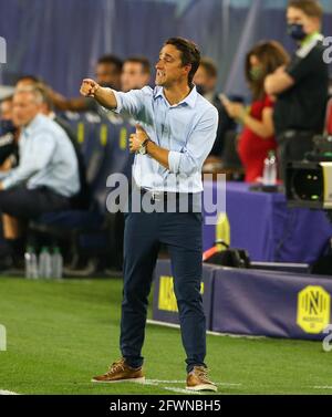 Nashville, Tennessee, États-Unis. 23 mai 2021. Josh Wolff, entraîneur-chef du FC Austin, lors d'un match de football de la Ligue majeure entre Nashville SC et Austin FC, le 23 mai 2021, à Nashville, TN. Nashville SC a gagné, 1-0. Crédit : Scott Coleman/ZUMA Wire/Alay Live News Banque D'Images