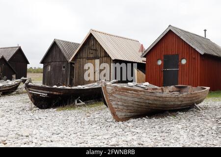 L'ancienne station de pêche Helgumannen est située sur l'île de Faro, dans la province suédoise de Gotland. Banque D'Images