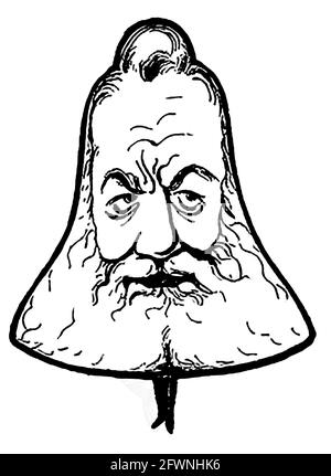 1919 caricatures de personnages célèbres de l'époque par l'artiste Giovanni Viafora (USA) - ALEXANDER GRAHAM BELL (1847-1922) . L'inventeur, le scientifique et l'ingénieur d'origine écossaise sont crédités pour avoir inventé le premier téléphone pratique. Il a également été le fondateur de l'American Telephone and Telegraph Company (AT&T). Il a été le 2ème président de la National Geographic Society et a fait beaucoup de travail précieux permettant aux mutes sourdes de communiquer, en particulier au bureau de Volta, dédié à "l'augmentation et la diffusion des connaissances relatives aux sourds". Banque D'Images