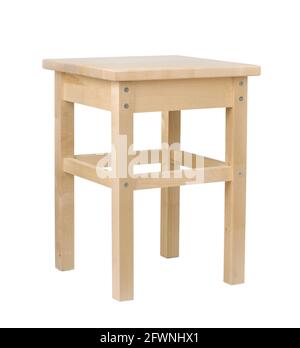 Tabouret carré en bois non peint isolé sur blanc Banque D'Images