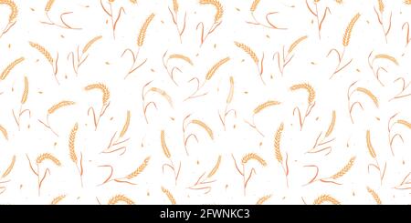 Motif sans couture avec graines de grain entier organique, oreilles naturelles isolées sur fond blanc. Illustration de Vecteur