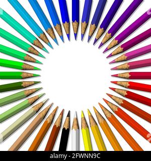 3D illustration. Crayons de couleur sur fond blanc Banque D'Images