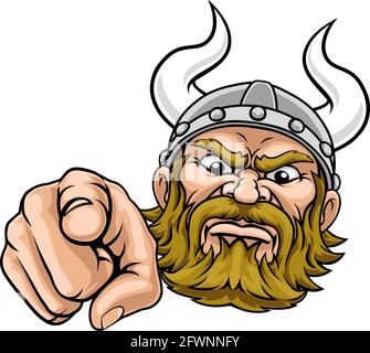 Viking pointant le doigt vers vous mascotte Cartoon Illustration de Vecteur