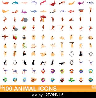 100 icônes d'animaux fixés. Cartoon illustration de 100 icônes animales vector set isolé sur fond blanc Illustration de Vecteur