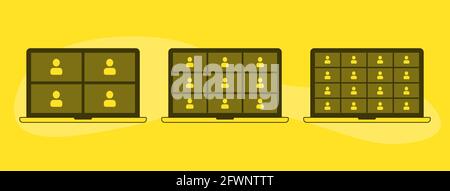 Webinaire en ligne, réunion. Modèle d'écran de trois appareils. Illustration de Vecteur