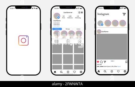 Vinnytsia, Ukraine - 22 mai 2021: Mockup iphone 12 avec instagram ouvert écran mis à jour. Maquette Instagram. Vecteur éditorial Illustration de Vecteur