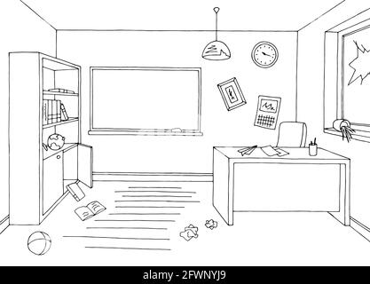 Motif mess de la salle de classe noir blanc croquis d'intérieur vecteur d'illustration Illustration de Vecteur