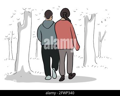 Couple marchant dans l'illustration du vecteur de stationnement Illustration de Vecteur