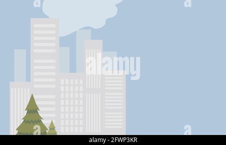 Illustration moderne de paysage urbain vectoriel plate. Bâtiments, gratte-ciel et arbres. Concept de paysage urbain de jour, horizon urbain pour application mobile ou conception de site Web. Illustration de Vecteur