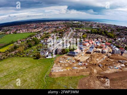 Vue panoramique aérienne de Walmer et Deal, montrant l'emplacement du nouveau Millers Retreat Housing Development Banque D'Images