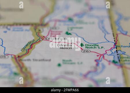 Dixville Notch New Hampshire USA sur une carte de géographie Ou carte routière Banque D'Images