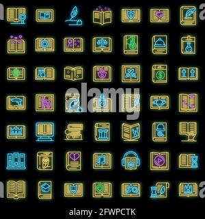 Ensemble d'icônes de genres littéraires. Contour ensemble de genres littéraires vecteur icônes couleur néon sur noir Illustration de Vecteur