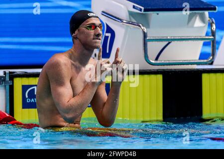 BUDAPEST, HONGRIE - 23 MAI : Ilya Borodin, de Russie, a remporté la médaille d'or à la finale individuelle Medley de Men 400m lors de la LEN European Aquatics C Banque D'Images