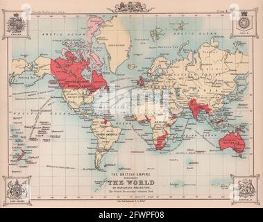 L'Empire britannique dans le monde entier. BARTHOLOMEW 1893 carte ancienne Banque D'Images