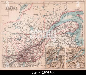 Province de Québec. Environs de Montréal et de Québec. Canada. BARTHOLOMEW 1893 carte Banque D'Images