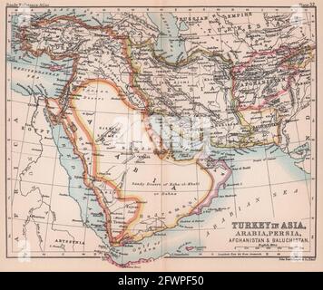 Turquie en Asie Arabie Perse Afghanistan Balouchistan. Carte Shardja/Sharja 1893 Banque D'Images