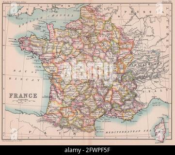 France dans les départements. BARTHOLOMEW 1893 carte ancienne de plan d'époque Banque D'Images