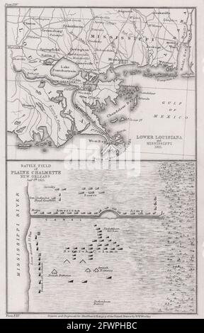 Guerre de 1812. Bataille de la Nouvelle-Orléans 1815. Louisiane Chalmette 1863 ancienne carte Banque D'Images