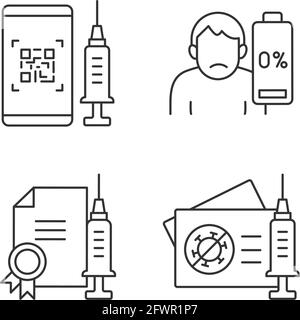 Ensemble d'icônes linéaires de qualité du vaccin Covid Illustration de Vecteur