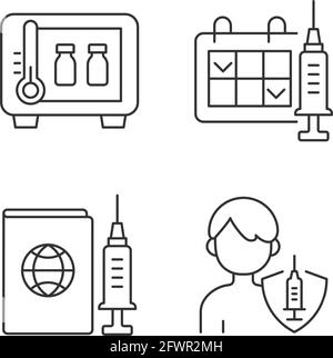 Ensemble d'icônes linéaires de vaccin Illustration de Vecteur