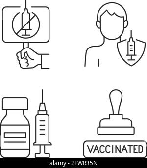 Ensemble d'icônes linéaires de vaccination contre le virus Illustration de Vecteur