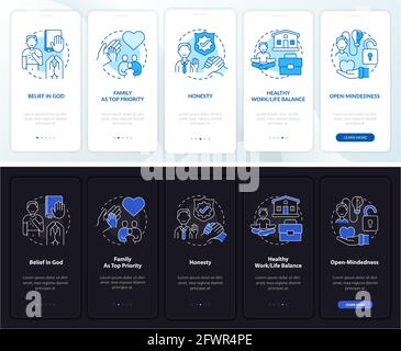 Écran de la page d'application mobile d'intégration des valeurs intimes avec concepts Illustration de Vecteur