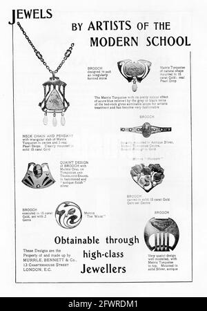 « Jewels by Artists of the Modern School ». 1902 publicité pour les bijoux de style Arts & Crafts par Murrle Bennett & Co., Charterhouse St., Londres. Banque D'Images