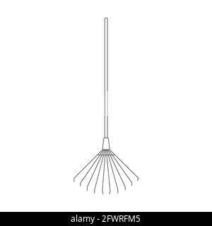 Outils de jardinage peigne de pelouse contour simple minimaliste conception plate vecteur illustration isolée sur fond blanc Illustration de Vecteur