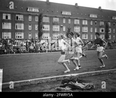 Championnats NH d'athlétisme à Sintelbaan à Amsterdam. Les haies de 80 M. 800m Ladies Kloege, van Doorn, Young, 4 août 1963, Championnats d'athlétisme, haies, pays-Bas, agence de presse du XXe siècle photo, news to remember, documentaire, photographie historique 1945-1990, histoires visuelles, L'histoire humaine du XXe siècle, immortaliser des moments dans le temps Banque D'Images