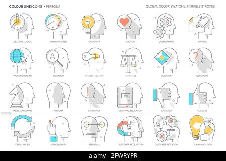 Associé à Persona, ligne de couleur, icône de vecteur, jeu d'illustrations Illustration de Vecteur