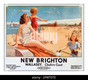 NEW BRIGHTON Vintage 1930 Voyage Poster promouvoir les vacances au Royaume-Uni New Brighton Wallasey Cheshire Coast par British Railways train Services Royaume-Uni Banque D'Images