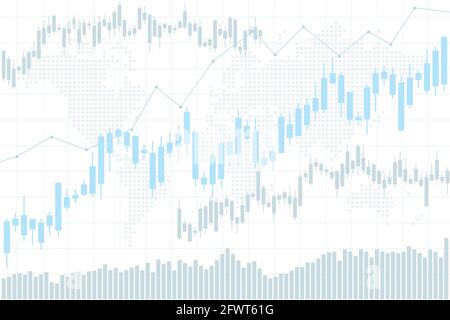 Investir un arrière-plan subtil. Graphiques à bâtons de bougie pour la bourse avec la carte du monde point en arrière-plan. Contexte conceptuel du marché boursier. Illustration de Vecteur