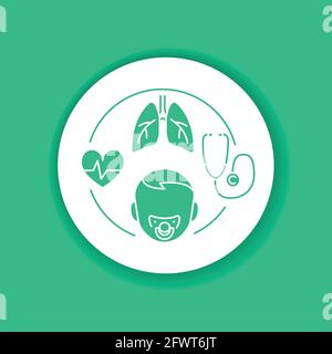 Icône de couleur glyphe pulmonologique pédiatrique. Vérifier et traiter le système respiratoire chez les enfants. Pictogramme pour page Web, application mobile, Promo. DESCRIPTION DE L'INTERFACE UTILISATEUR UTILISATEUR UTILISATEUR UX Illustration de Vecteur